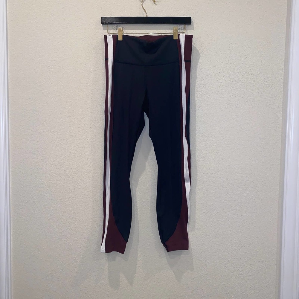 ATHLETA Crunch Colorblock 7/8 High Rise Tights  Black Maroon Medium